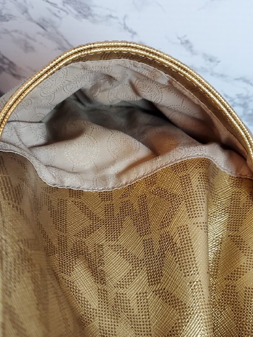 Michael Kors Gold Metallic Jet Set East West MK Logo Tote - Picture 14 of 14